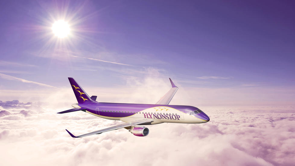 EMBRAER 190: Norges nyeste flyselskap, Flynonstop, har et splitter nytt Embraer 190-fly, forteller eier Espen Hennig-Olsen. Foto: FLYNONSTOP