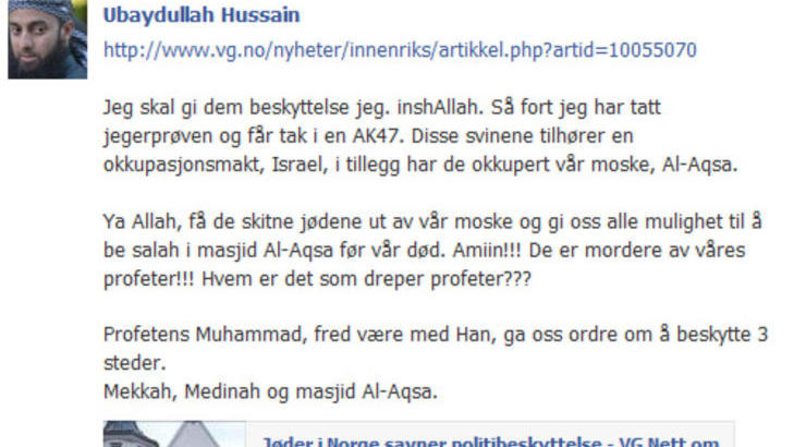 TRUSSEL: Slik så trusselmeldingen ut på Facebook. Foto: Skjermdump TRUSSEL: Slik så trusselmeldingen ut på Facebook. Foto: Skjermdump