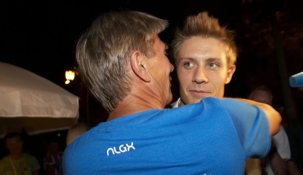 ST�TTE I MANGE �R: Andreas Thorkildsen sier faren Tomm har betydd mye for hans karriere. Dette bildet er fra OL i Beijing.
Photo: Cornelius Poppe / SCANPIX