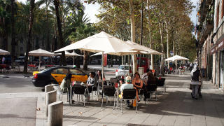 LILLEBROR: Noen f� kvartaler fra travle La Rambla, ligger denne oasen som myndighetene �nsker at flere turister skal bes�ke. La Rambla de Raval kan skilte med b�de palmer og uterestauranter - og mindre trengsel. Foto: EIVIND PEDERSEN