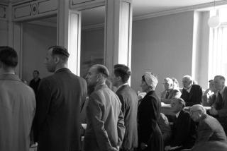 Oppgj�ret:  Halldis Neegaard �stbye, andre NS-folk og tyske nazister i retten 9. oktober 1945.