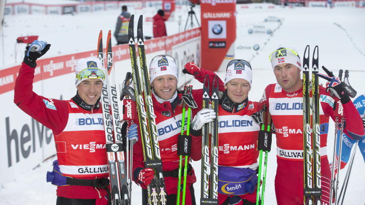 VINNERLAGET: Eldar R�nning, Martin Sundby Johnsrud, Sjur R�the og Petter Northug jr.
Foto: TERJE BENDIKSBY  / NTB SCANPIX