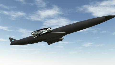 ROMFLY: Skylon er RELs 84 meter lange romfly - en rakettliknende farkost, som skal kunne frakte opptil 24 astronauter til Den internasjonale romstasjonen for en hundredel av prisen i dag, skriver Forskning.no.  Illustrasjon: REACTION ENGINES LTD