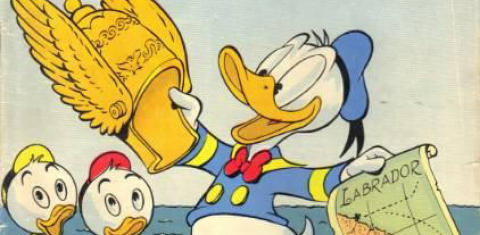 VIKINGSKIPENE: I Carl Barks' eventyrlige Donald Duck-fortelling �Donald Duck og gullhjelmen� utgitt f�rste gang p� norsk i1954. Den er en av flere historier med direkte tilknytning mellom Norge og de amerikanske endene.