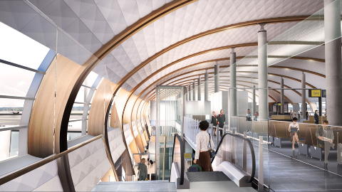 STREKKER SEG: Mye skal p� plass f�r �nye Gardermoen� st�r ferdig i 2017. Her er illustrasjon av nye Pir Nord, som bygges mens flyplassen er i full drift. Illustrasjon: NORDIC OFFICE OF ARCHITECTURE