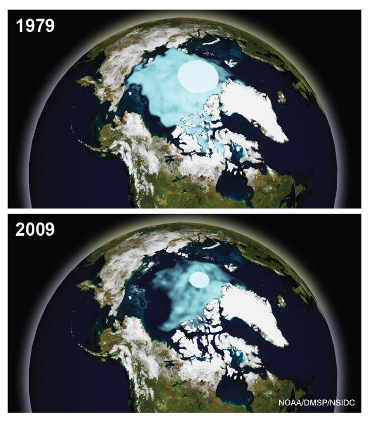 TYNNES: Isen i Arktis minker i b�de utbredelse og tykkelse. Det �pner for �kt skipstrafikk. Foto: REUTERS/NOAA