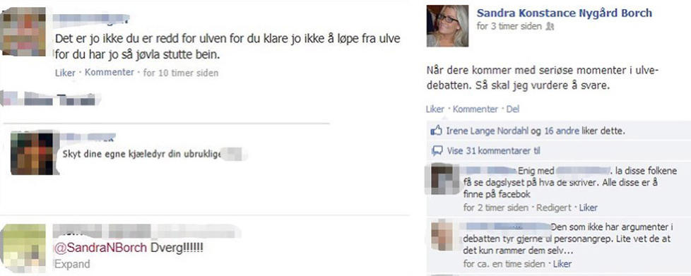 HETSES P� FACEBOOK: Sandra Borch har mottatt flere stygge meldinger p� sosiale medier, etter at hun kastet seg inn i ulvedebatten.