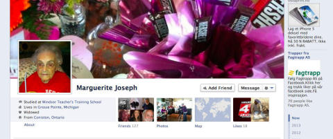 Marguerite (104) er for gammel for Facebook