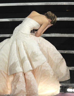 Tryna i trappa da hun skulle hente Oscar-statuetten