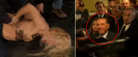 Her kjemper Berlusconi seg forbi illsinte toppl�sdemonstranter