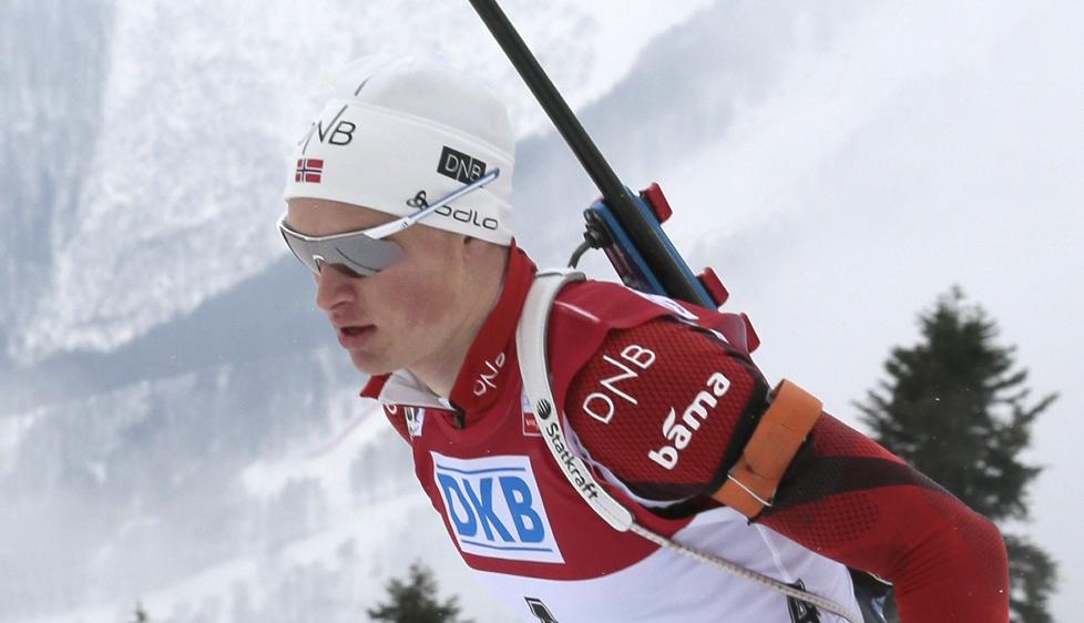 SKUFFENDE DAG: Henrik L'Ab�e-Lund var en av to nordmenn som m�tte ut i strafferunder i dagens stafett. Dermed ble det fjerdeplass i m�l. Foto: Mikhail Metzel / AP / NTB Scanpix