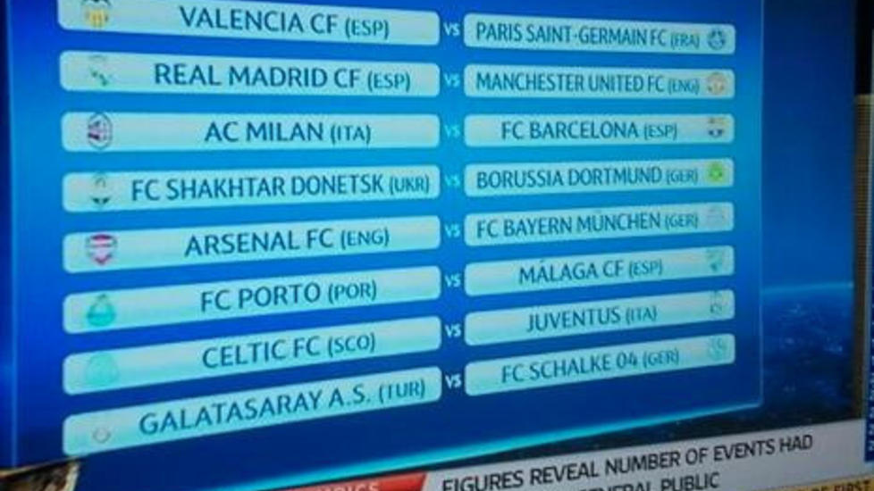 SAMMENTREFF? Dette bildet er hentet fra UEFAs generalpr�ve f�r �ttedelsfinalene. Spesielt nok var den identisk med den virkelige trekningen som ble foretatt dagen etterp�.