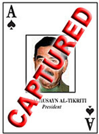 KONTROVERS: Irak-krigen, der Saddam Hussein ble tatt til fange, har v�rt sv�rt kontroversiell p� grunn av feilaktige opplysninger gitt av USA og Storbritannia. USA lagde en kortstokk med bilder av den irakiske regjeringen. Foto: AP / NTB scanpix