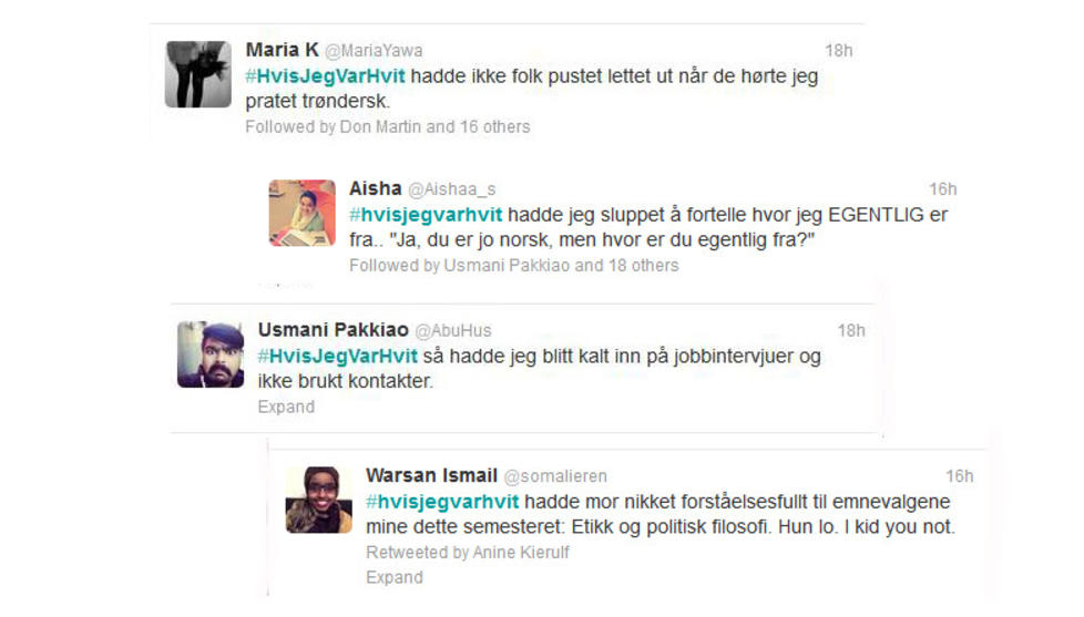 ENGASJEMENT:  Abubakar Hussain begynte med hashtaggen #HvisJegVarHvit. Montasje av Twitter-utklipp: redaksjonen