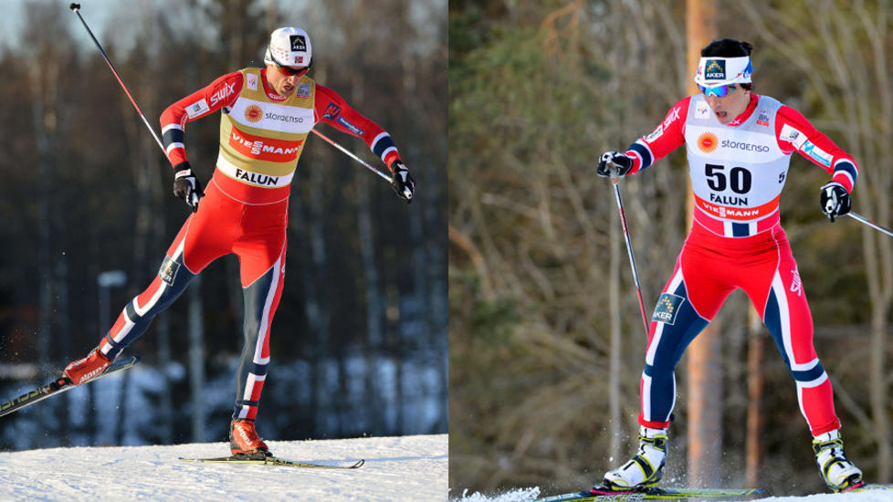 I LEDELSEN: Petter Northug og Marit Bj�rgen leder begge mini-touren i Falun f�r dagens fellesstart. Petter Northug kjemper om verdenscupen sammenlagt, men i kvinneklassen har Justyna Kowalczyk allerede avgjort. Foto: NTB Scanpix