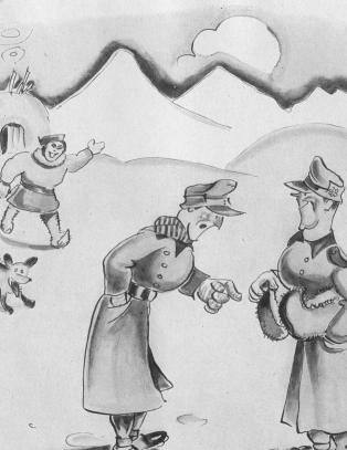 Tegnet tyskernes fl�rting med samejenter, og reinsdyr med maskingev�r i geviret