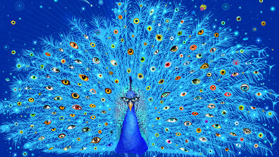 SAMSPILL: Hvordan rekker gud � holde �ye med alle? sp�r Anna. Sp�rsm�let akkompagneres av dette fantastiske bildet av en bebrillet p�fugl. Illustrasjon: Stian Hole