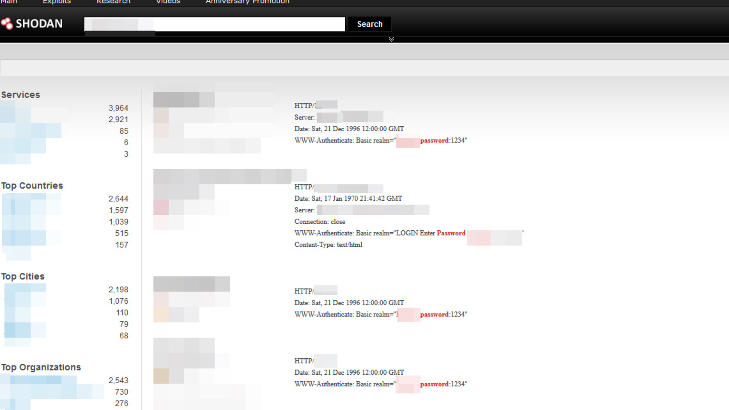 PASSORD: Det er fullt mulig � bruke s�ketjenesten til � finne passord hos flere virksomheter - forutsatt at disse er d�rlign ok sikret. Skjermdump: Shodan