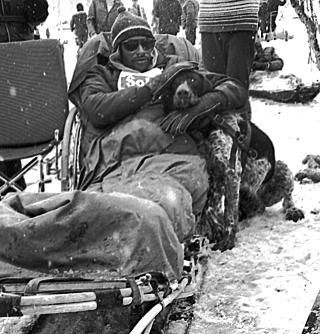  NY MESTER:  Den tidligere maratonmesteren Abebe Bikila kj�rte hundespann p� Beitost�len etter � ha blitt lam i en bilulykke. FOTO: Ivar Aaserud / Aktuell / Scanpix.