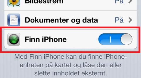 2. Sjekk at haken for �Finn iPhone� er skrudd p�. Foto: Skjermbilder