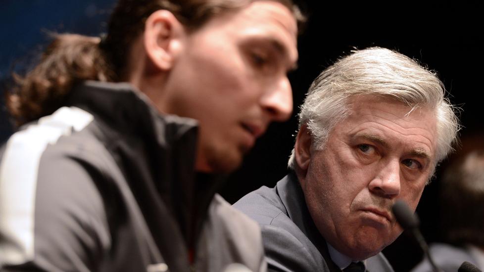 VIL FORTSETTE: B�de Zlatan Ibrahimovic (venstre) og Carlo Ancelotti har f�tt til gode ting i Paris Saint Germain. N� �nsker sistnevnte, som har kontrakt ut sesongen, � fortsette som trener for klubben. Foto: AFP / FRANCK FIFE