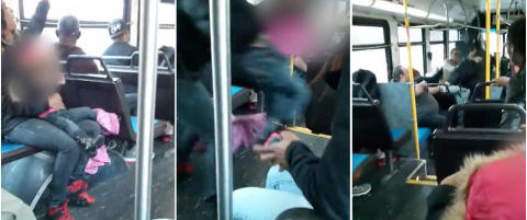 Barnet blir kastet til andre siden av bussen midt i heftig krangel