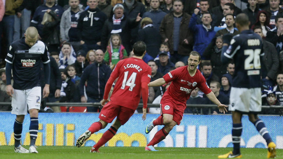 FINALEKLARE: Wigan tok seg med en 2-0-seier til finale i FA-cupen i kveld. Foto: AP Photo/Alastair Grant