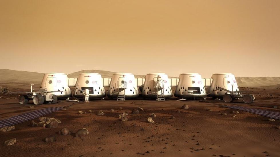 BASE: Moduler p� rekke og rad kan p�bygges etterhvert som det kommer nye innbyggere i Mars-byen, mener initiativtakerne. Illustrasjon: MARS ONE