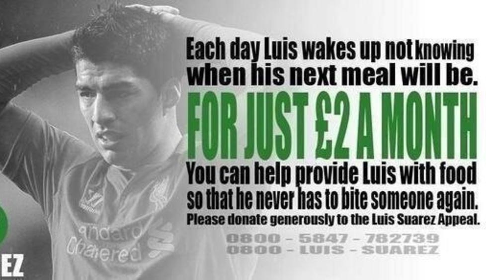 EN DAG FOR HUMOR: Luis Suarez f�r gjennomg� p� nettet i dag.