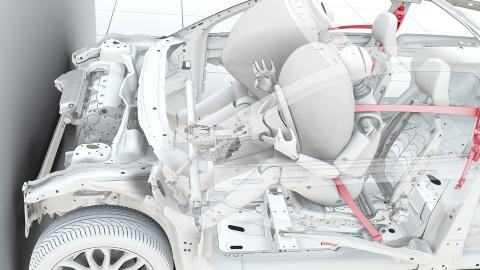 LIVREDDERE: Deformasjonssoner, bur og sikkerhetsbelter - viktige livreddere n�r det smeller. FOTO: Volvo