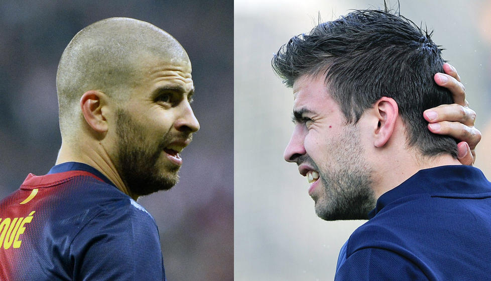 ETTER OG F�R: Gerard Pique barberte hodet f�r semifinalen i Tyskland. Skjegget fikk v�re. Foto: Scanpix /  AFP / JOSEP LAGO / PIERRE-PHILIPPE MARCOU