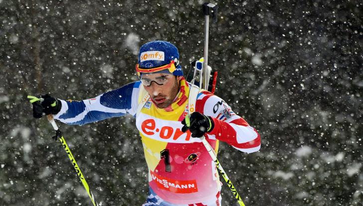 R� FRANSKMANN: Martin Fourcade vant verdenscupen suverent sist sesong, men etter � ha tapt med 2,4 centimeter til Emil Hegle Svendsen p� jaktstarten i VM, sa han at han skal ha den knappe seiersmarginen i bakhodet under treningen fram mot OL. Foto: AFP / NATALIA KOLESNIKOVA / NTB Scanpix