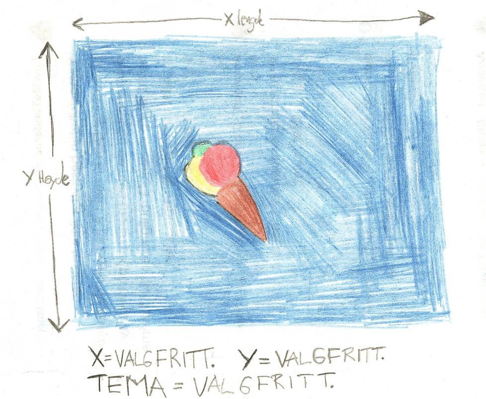 FIGUR 1: Forslag til flagg. �S�nn cirka i midten putter du noe som du syns er stas i mai m�ned, det kan v�re en iskrem eller en syrinbukett, en fotball eller navnet p� hun eller han du er forelsket i. Helst b�r det v�re noe v�rlig�, skriver kronikkforfatteren, som ogs� st�r for tegningen.