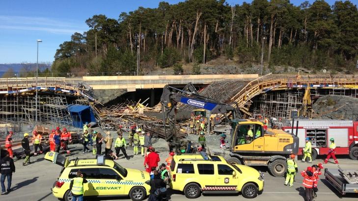KOLLAPSET: En bru har kollapset like ved IKEA i Trondheim. Foto: Harry �ge Henriksen