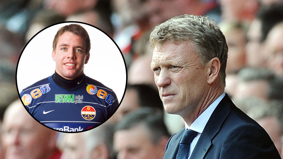 SPILTE UNDER MOYES: Lars Stubhaug (innfelt) var i Everton fra 2006 til 2009. Da fikk han opparbeidet seg et inntrykk av trener David Moyes. Foto: EPA / Peter Powell / Junge / Scanpix
