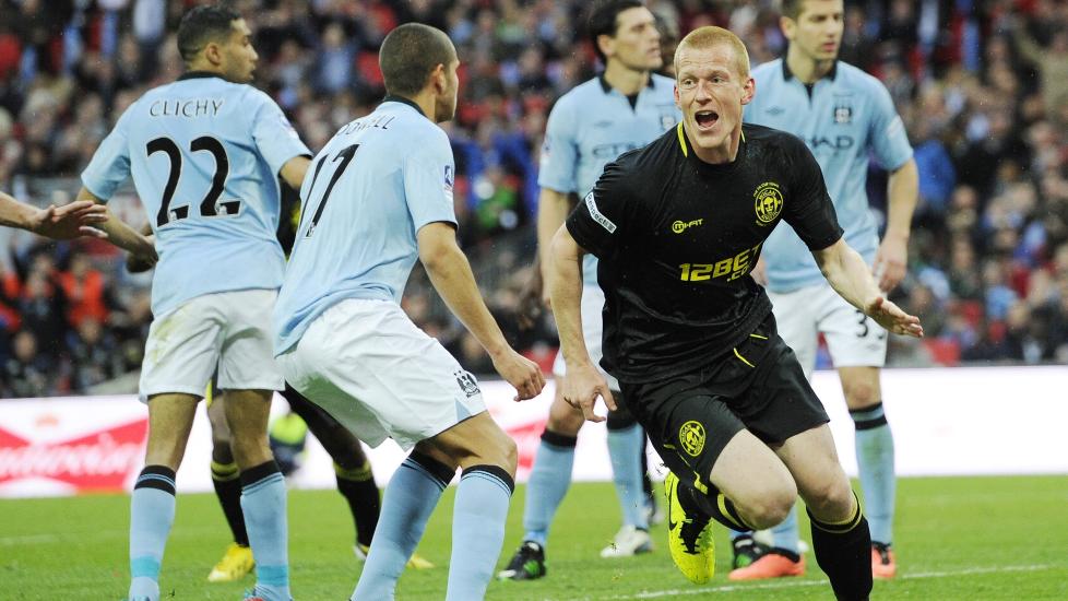  MATCHVINNER:  Ben Watson stanget inn vinnerm�let for Wigan Foto: Tom Hevezi /Epa / NTB Scanpix.