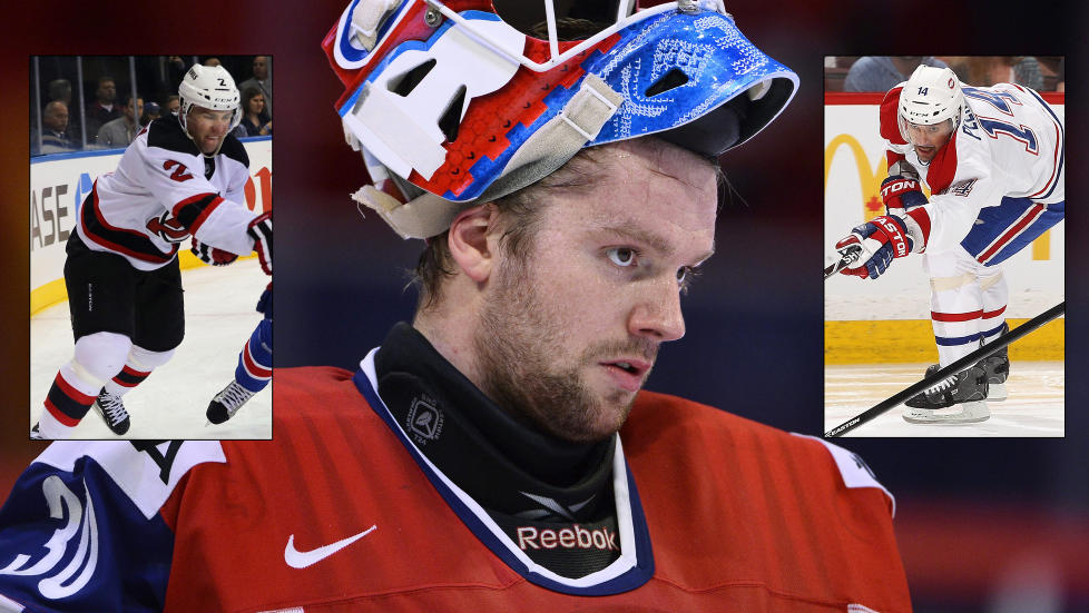 F�R FORSTERKNINGER: Lars Haugen f�r flere stjerner � bryne seg p� n�r Norge m�ter Tsjekkia til skjebnekamp tirsdag. NHL-stjernene Marek Zidlicky (innfelt t.v.) og Tomas Plekanec (innfelt t.h.) ankommer den svenske hovedstaden mandag. Foto: Claudio Breciani / NTB Scanpix og AFP / NTB Scanpix (innfelte bilder)