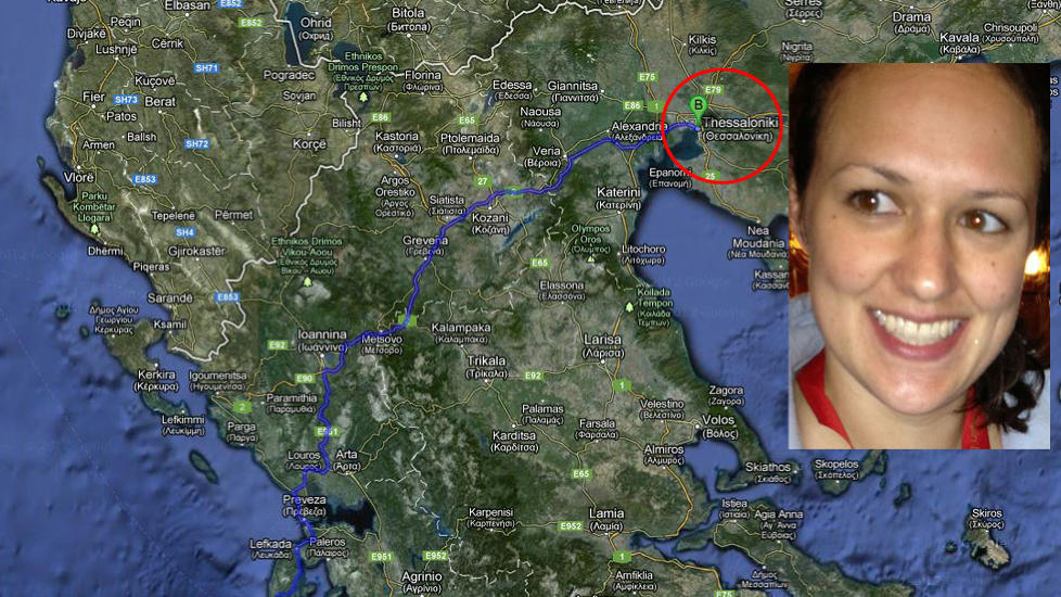 FEIL FLYPLASS: If�lge Google Maps er det 489 kilometer mellom Tessaloniki og Ketalonia, hvor Ryanair-flyet skulle ha landet. Skjermdump: Google Maps / Twitter / Kate Mansley