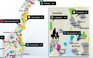 Kartet viser hvor ulike innvandrere velger � bosette seg