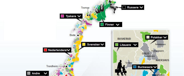 Kartet viser hvor ulike innvandrere velger � bosette seg