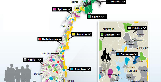 Kartet viser hvor ulike innvandrere velger � bosette seg