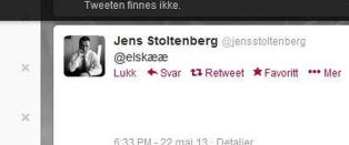 Sist gang var det #hvk�, denne gangen er det @elsk�� fra Jens Stoltenberg