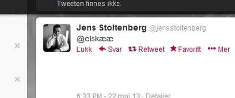 Sist gang var det #hvkæ, denne gangen er det @elskææ fra Jens Stoltenberg