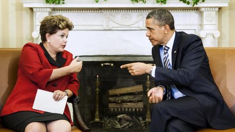 DIPLOMATIC ISSUE: Brazil has previously summoned the US ambassador to Brazil, Thomas Shannon, over allegations that the US National Security Agency spied on President Dilma Rousseff. Above Rousseff is talking to Obama in the oval office. Photo: Brendan SMIALOWSKI/AFP DIPLOMATIC ISSUE: Brazil has previously summoned the US ambassador to Brazil, Thomas Shannon, over allegations that the US National Security Agency spied on President Dilma Rousseff. Above Rousseff is talking to Obama in the oval office. Photo: Brendan SMIALOWSKI/AFP