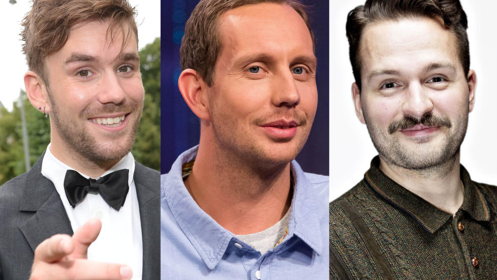 STØTTER KOLLEGAENE: Stian Blipp, Morten Ramm og Hasse Hope støtter komikerne Martin Beyer Olsen og Lars Berrum, etter at humorprogrammet «Berrum &amp; Beyer ... - 978x