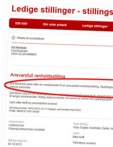 ISS søker renholder. Kriterium: Må være etnisk norsk
