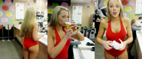 Steph valsa inn på Mc'ern i badedrakt for å styrte øl