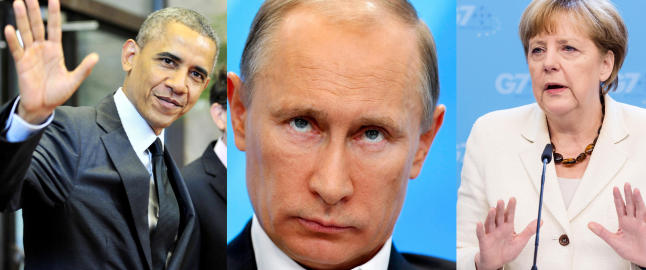 I dag møtes Obama, Merkel og Putin for første gang etter urolighetene i Ukraina startet