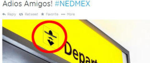 <B>HUMOR:</b> Det nederlandske flyselskapet KLM koser seg med at Louis van Gaal & Co sendte Mexico ut av VM... Det skal dog legges til at tweeten blir så, som så, mottatt på Twitter. Noen spekulerer i om mexicanere ønsker å fly med KLM etter dette. Ikke bare ønsker KLM Mexico «god tur» hjem, men de har også sørget for å plassere en mexicaner ved utgang-skiltet. Ikke lenge etter publisering, var tweeten ikke overraskende slettet...

