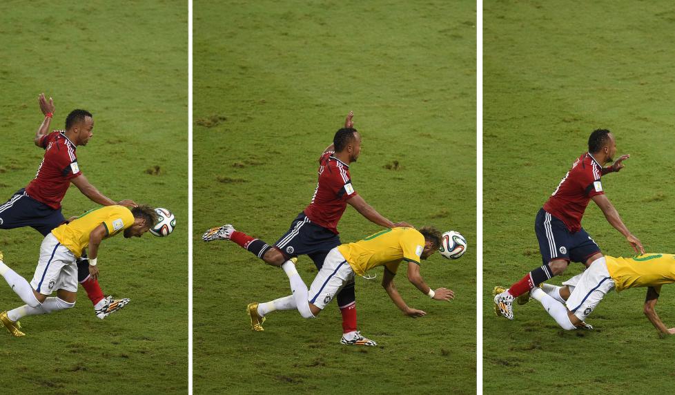 <b SLAKTEREN: <b> Juan Zúñiga blir bare kalt slakteren i Brasil etter han skadet landets kjæledegge, Neymar.
